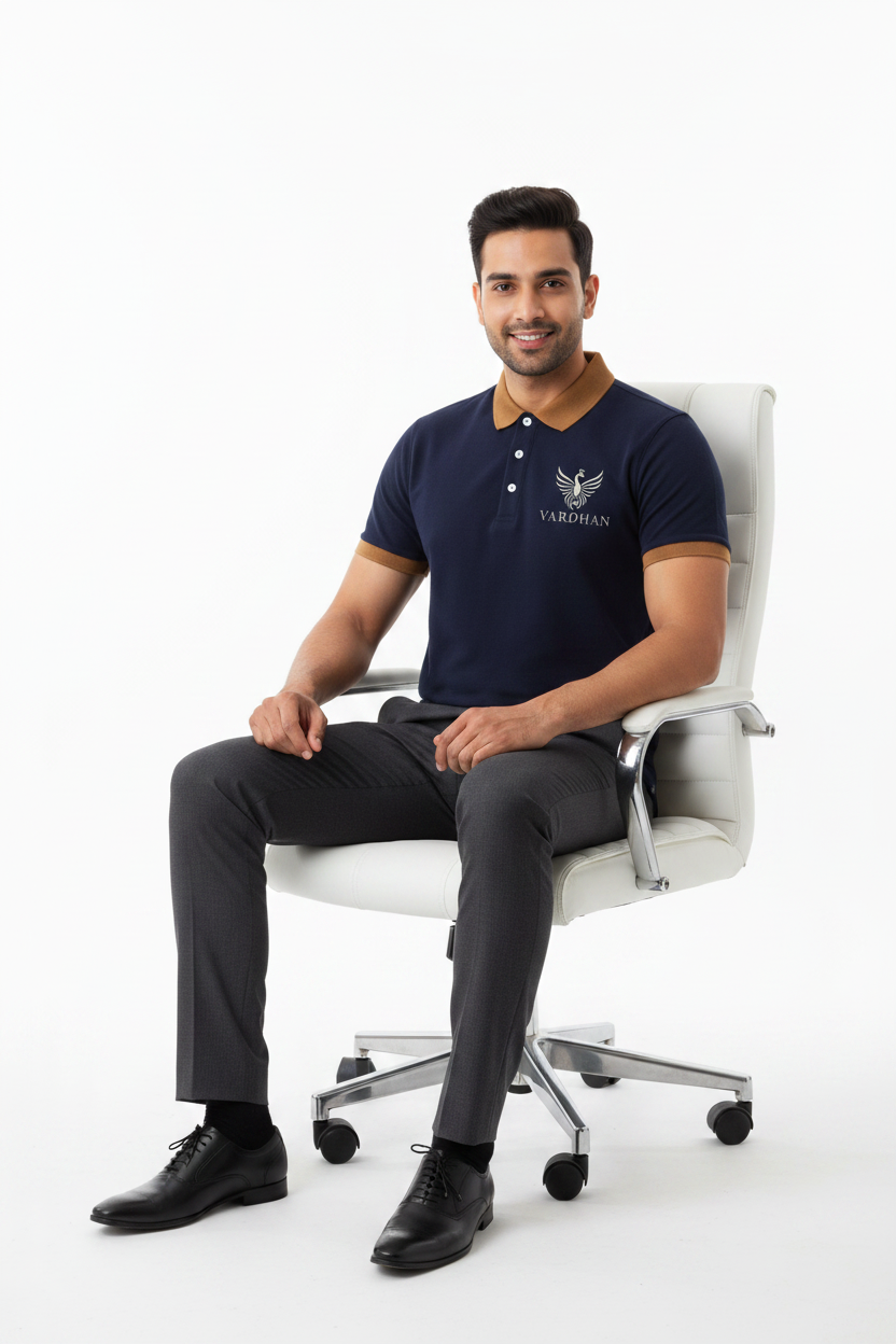 Vardhan Contrast Collar Polo – Navy & Camel