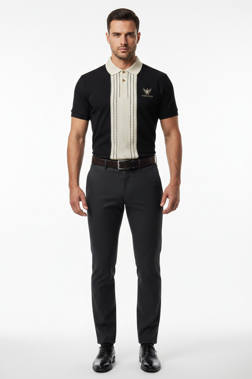 Vardhan Terra Lattice Polo — Olive Piqué & Gunmetal Badge | Where the Earth Wears Authority