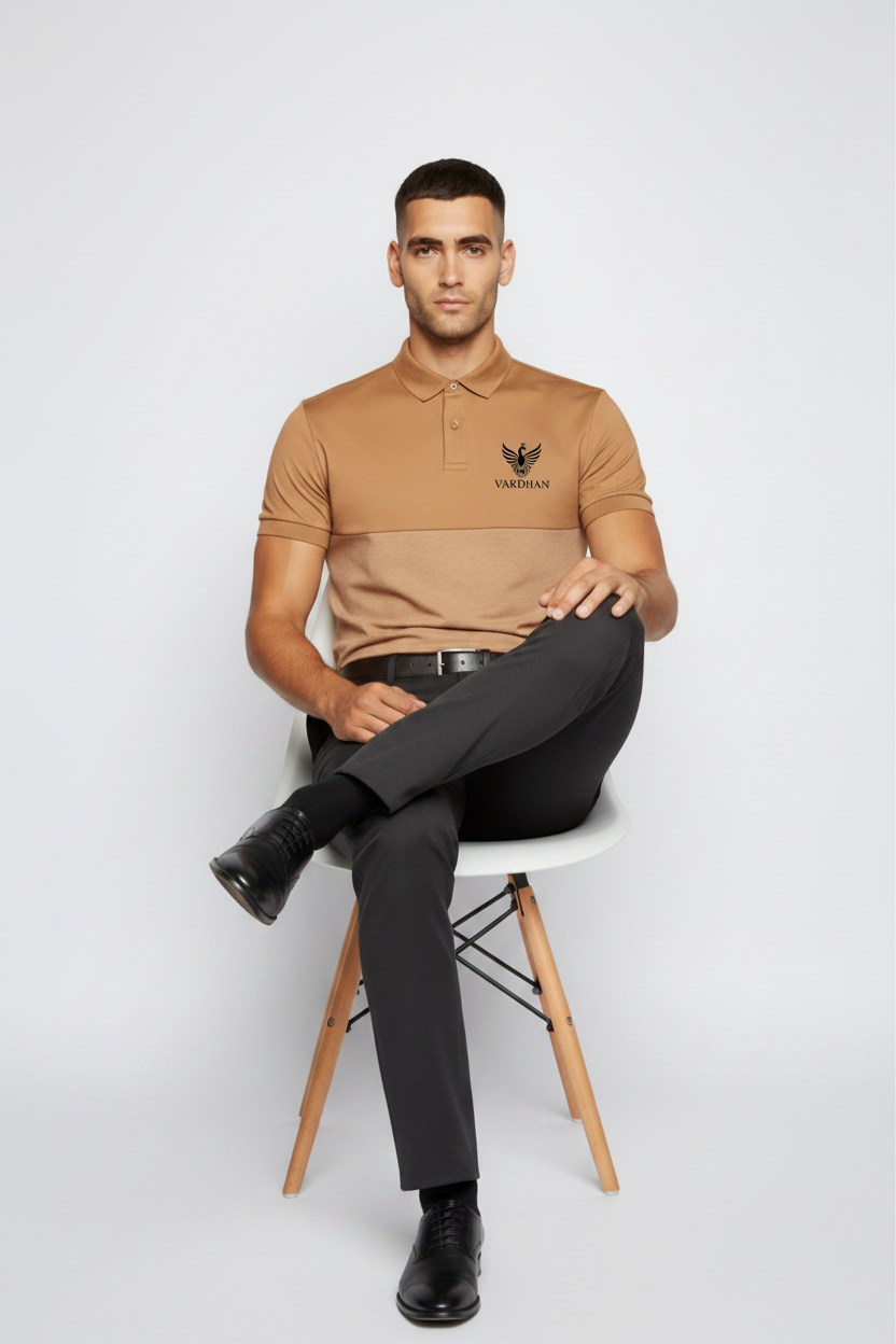 Vardhan Signature Polo — Camel & Sand Colorblock
