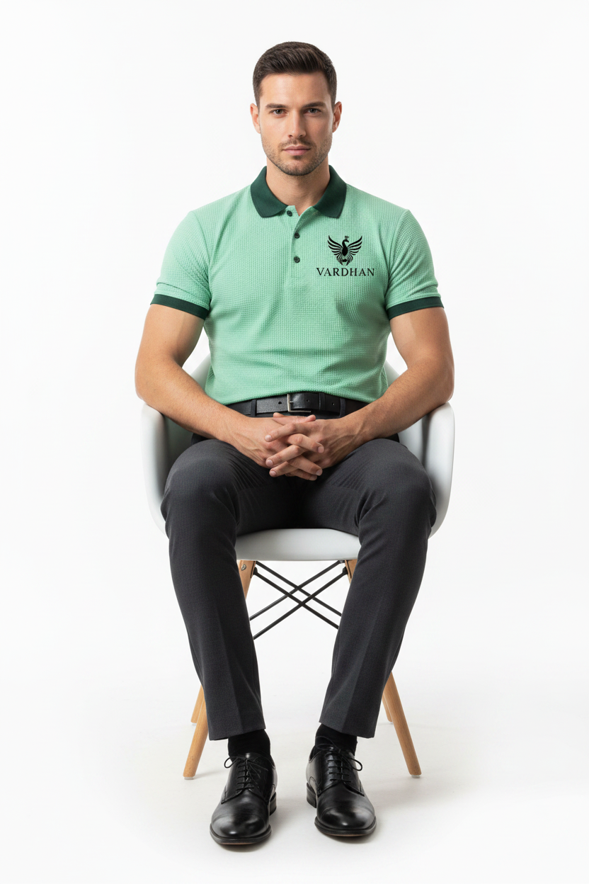 Vardhan Signature Polo — Mint Green & Forest Waffle Knit