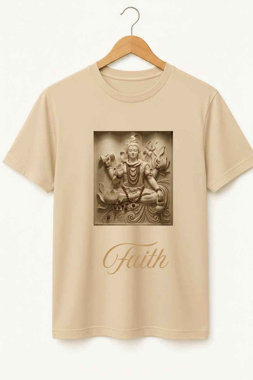 Faith — Lord Shiva Sacred Stone Relief Art Premium Black T-Shirt