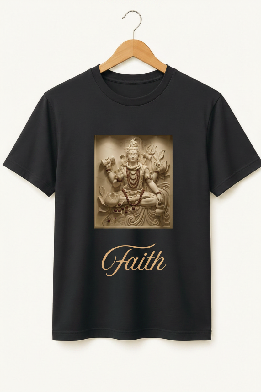 Faith — Lord Shiva Sacred Stone Relief Art Premium Black T-Shirt
