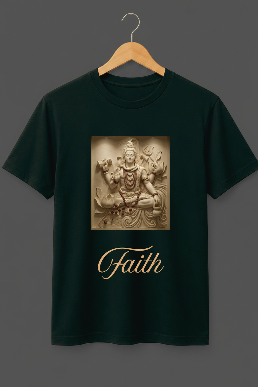 Faith — Lord Shiva Sacred Stone Relief Art Premium Black T-Shirt