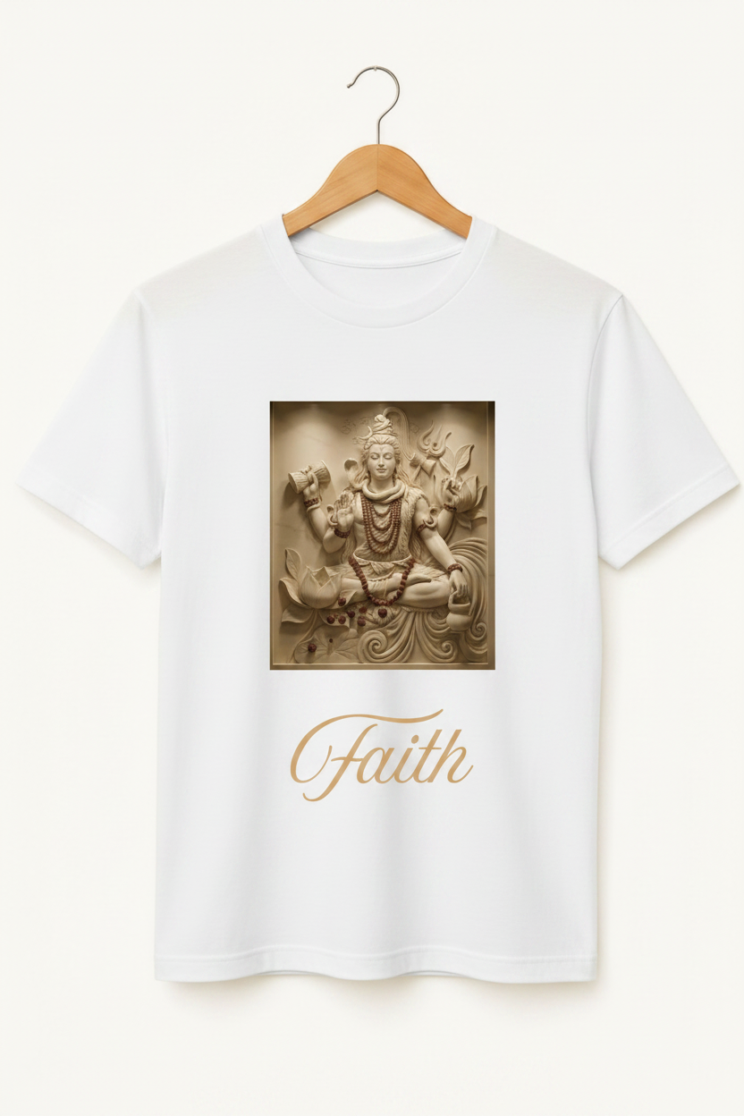 Faith — Lord Shiva Sacred Stone Relief Art Premium Black T-Shirt