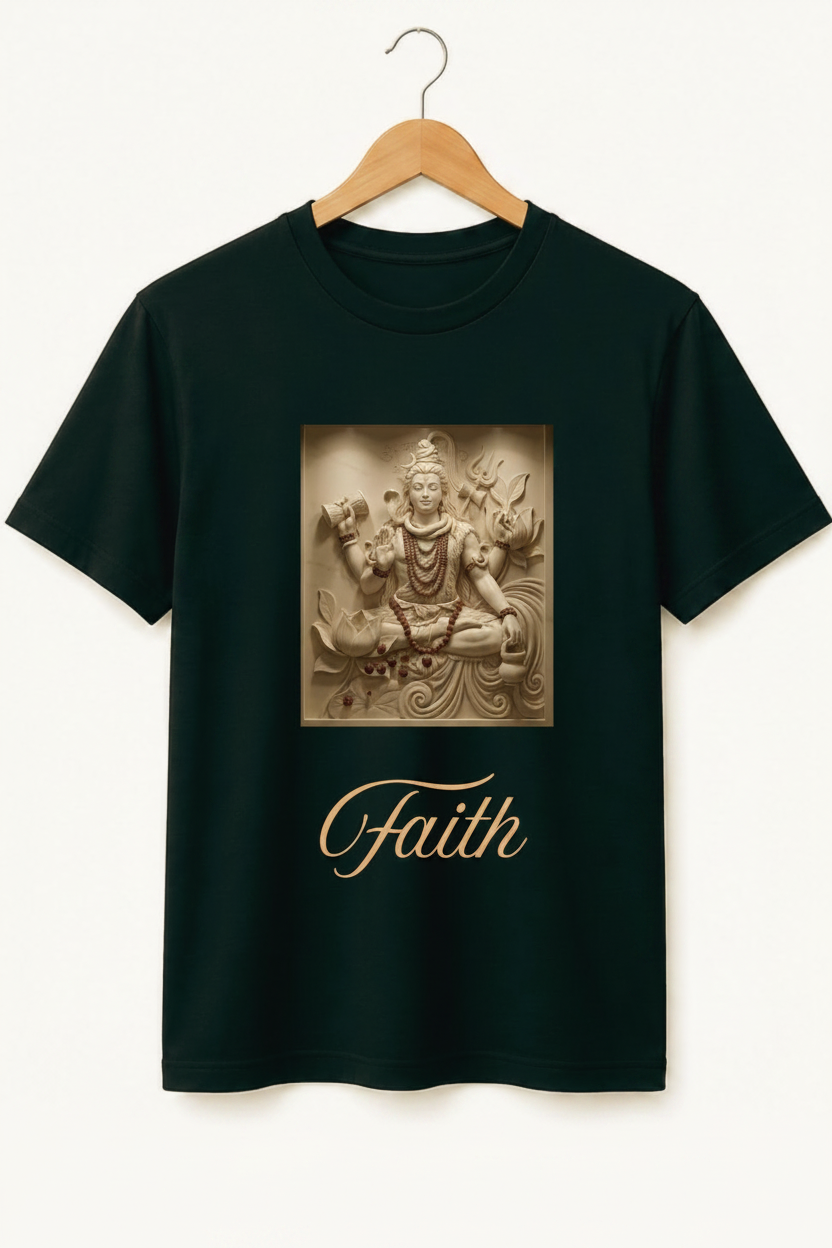 Faith — Lord Shiva Sacred Stone Relief Art Premium Black T-Shirt