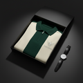 Vardhan Emerald Zip Polo — Forest Green & Ivory Colorblock | Women's