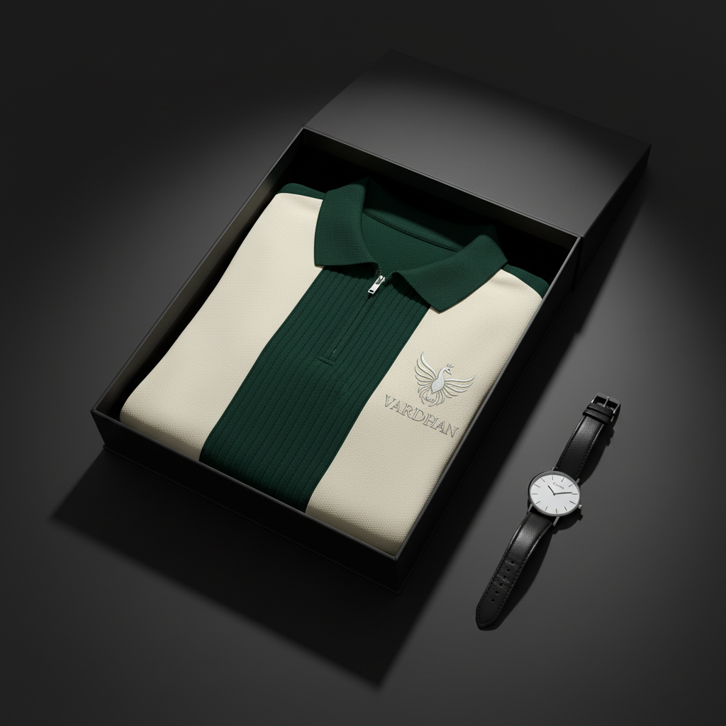 Vardhan Emerald Zip Polo — Forest Green & Ivory Colorblock | Women's