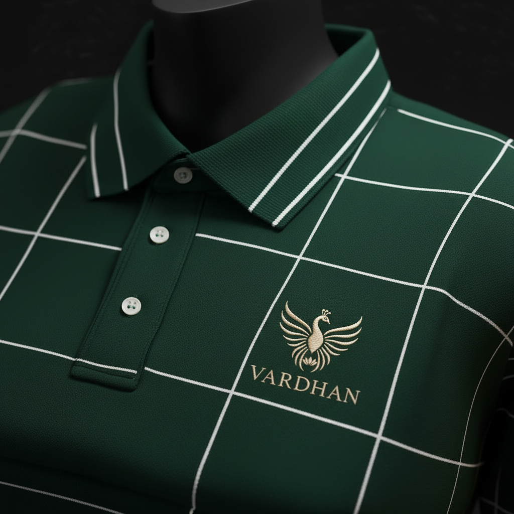 Vardhan Augusta Polo — Forest Green Windowpane Check | Women's