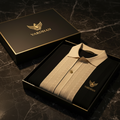 Vardhan Noir Chevron Polo — Jet Black & Cream Jacquard Knit | The Art of Controlled Power