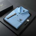 Vardhan Azure Stripe Cuff Polo – Sky Blue & Navy