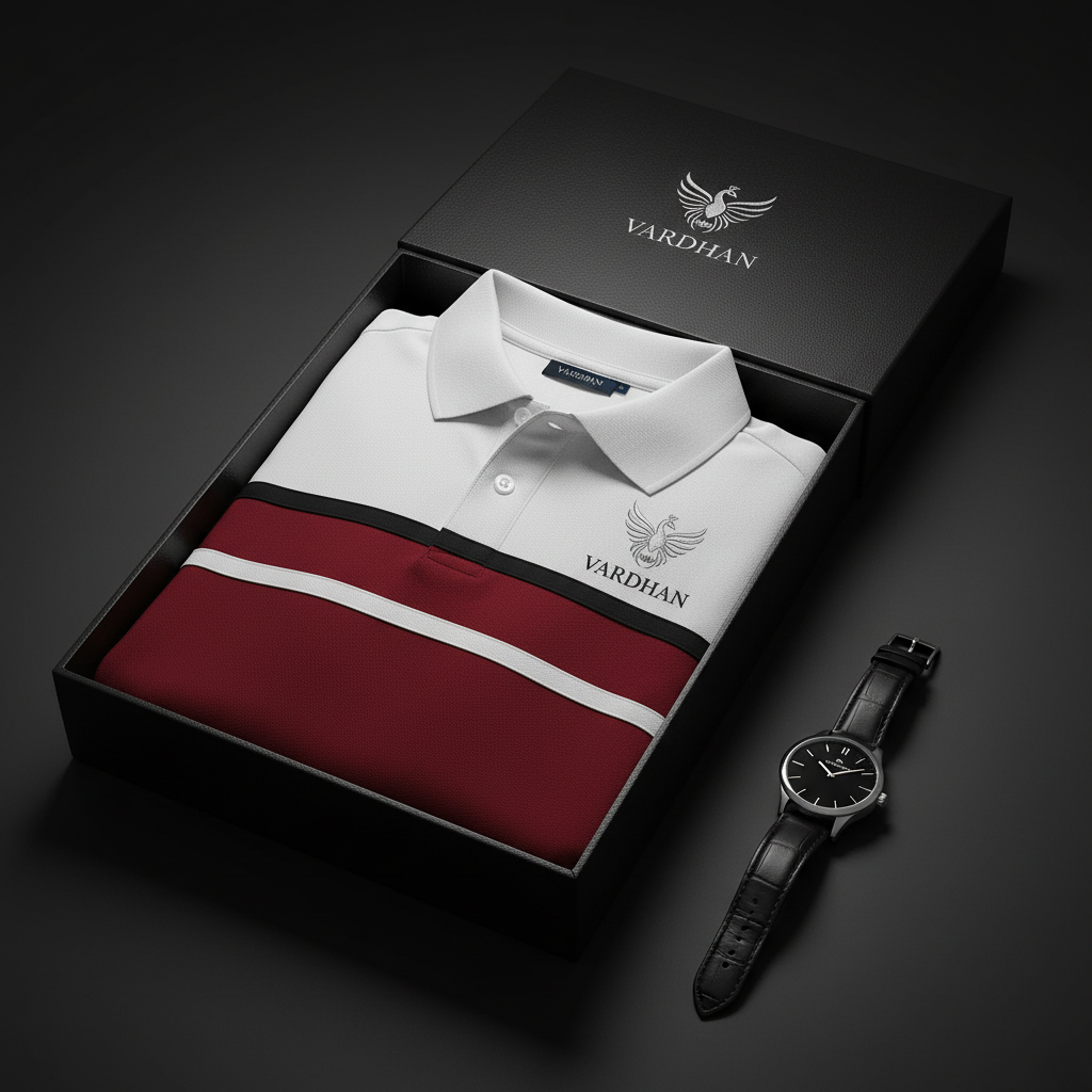 Vardhan Crimson Stripe Polo – Ivory & Scarlet