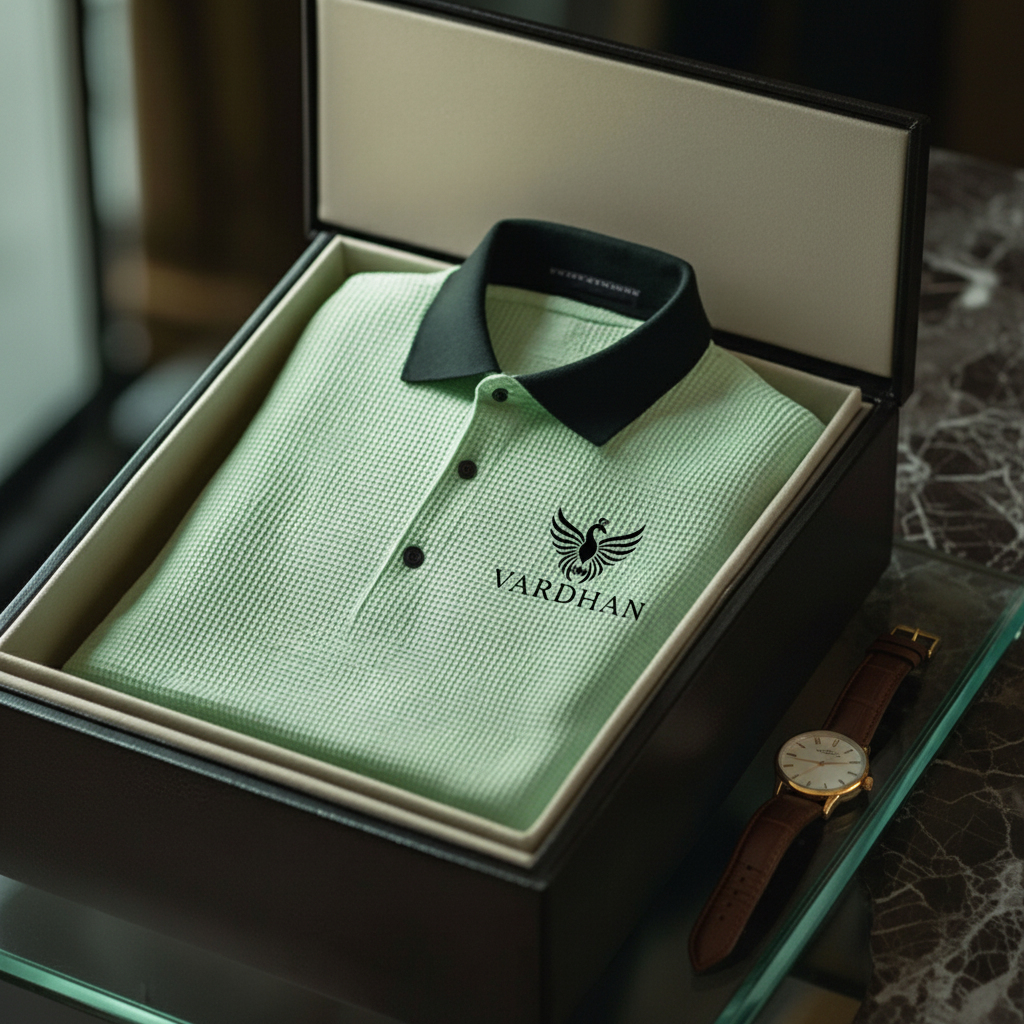 Vardhan Signature Polo — Mint Green & Forest Waffle Knit