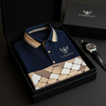 Vardhan Argyle Stripe Polo – Navy & Ivory