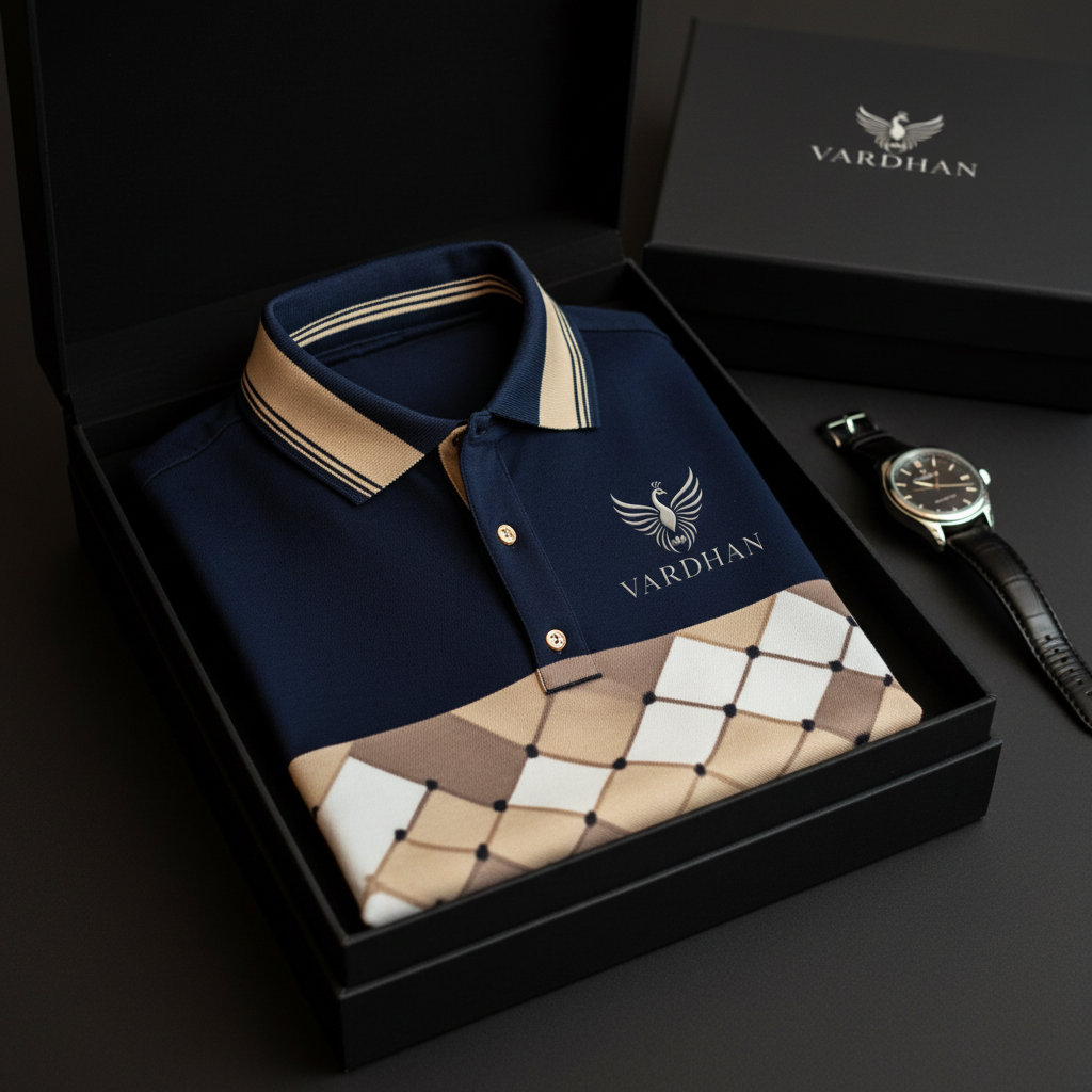 Vardhan Argyle Stripe Polo – Navy & Ivory