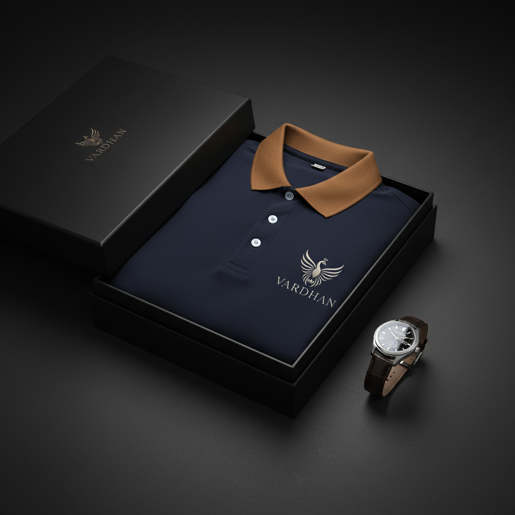 Vardhan Contrast Collar Polo – Navy & Camel