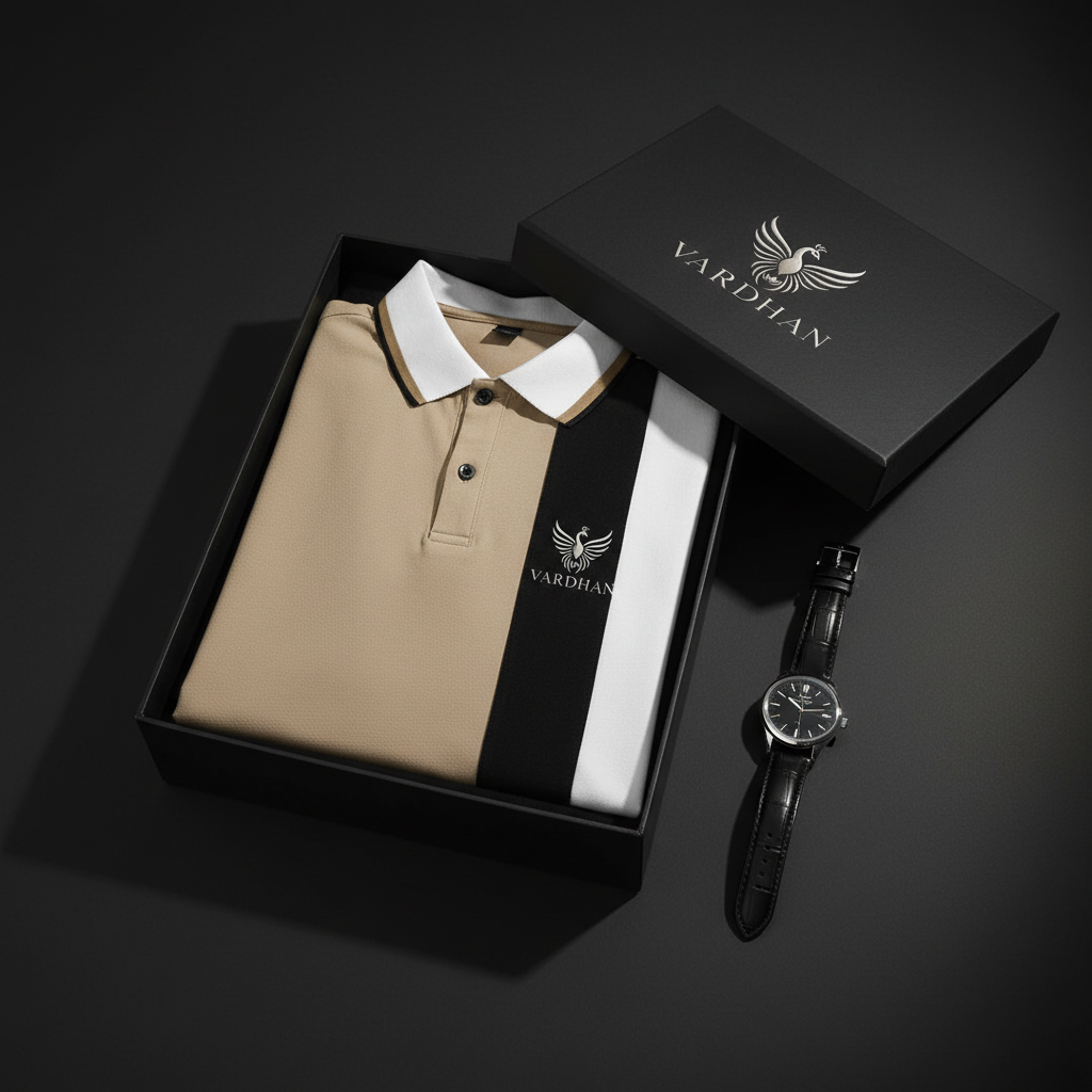 Vardhan Triblock Polo – Khaki, Onyx & Ivory