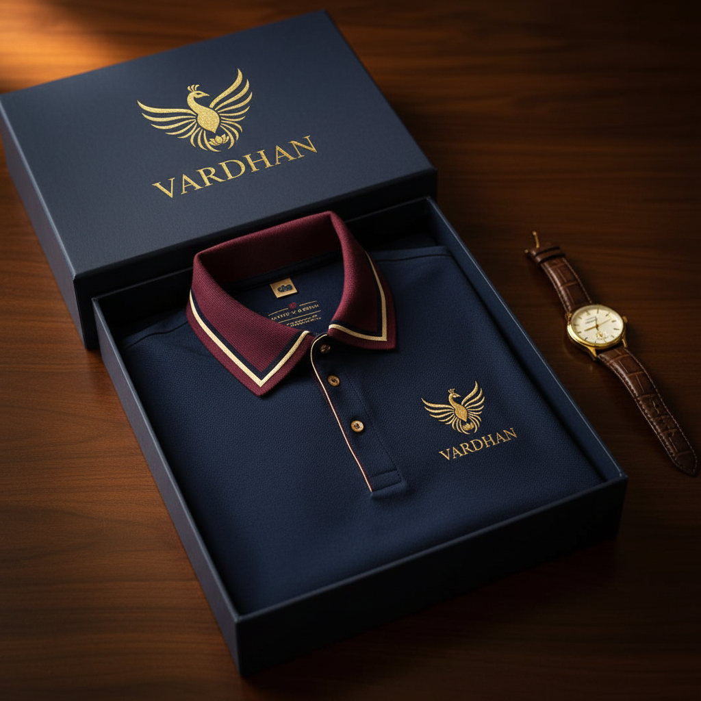 Vardhan Signature Polo – Deep Navy & Burgundy Gold