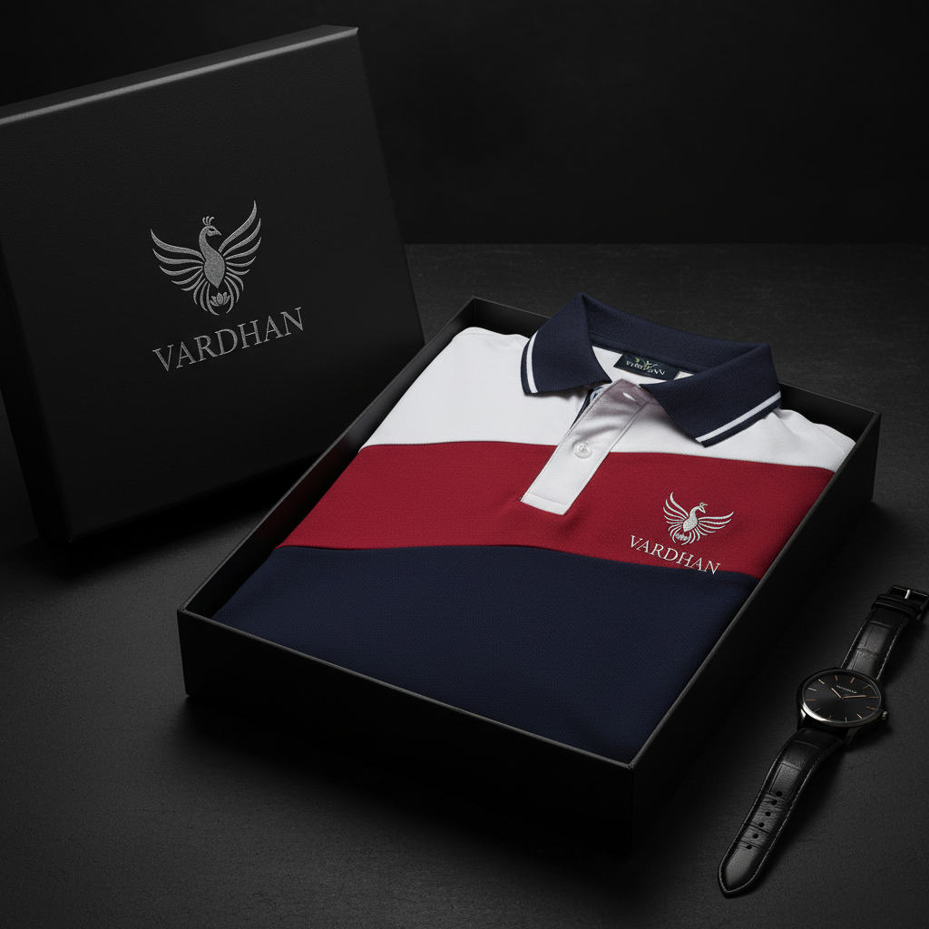 Vardhan Diagonal Colorblock Polo – Ivory, Scarlet & Navy