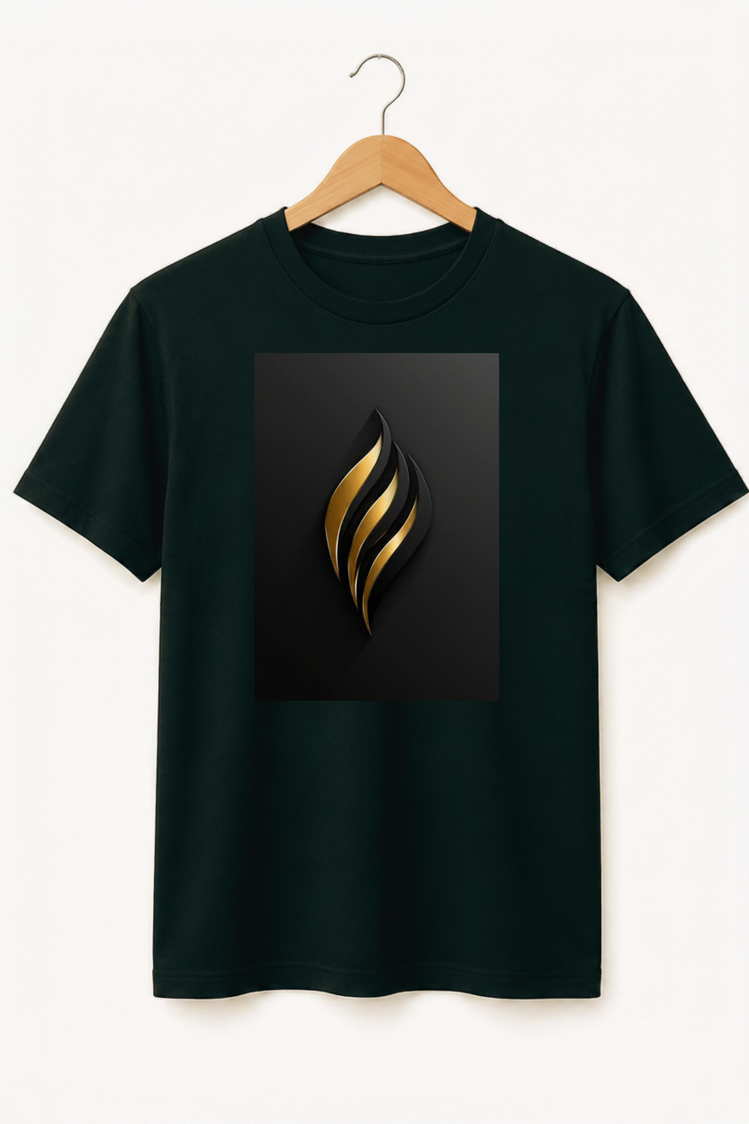 Ignite — Gold Flame Sculpture Art Premium Black T-Shirt