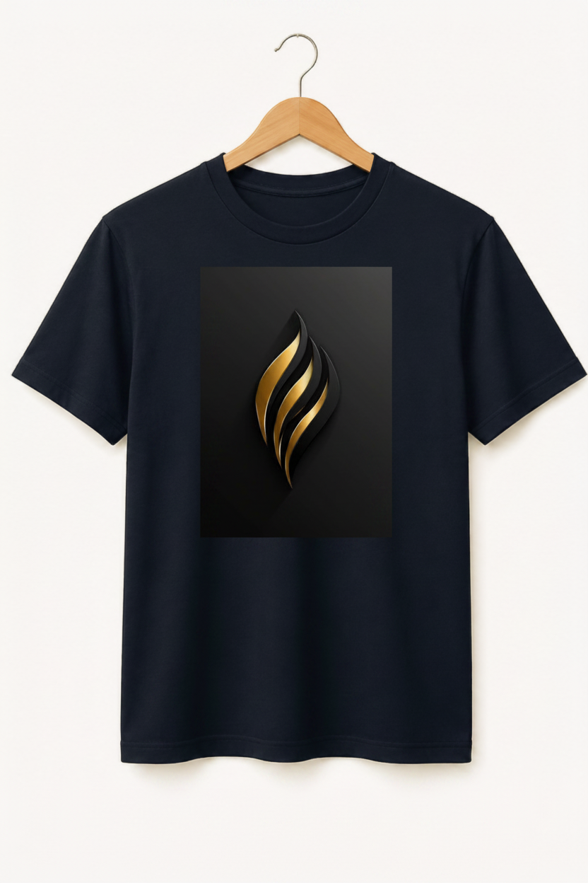 Ignite — Gold Flame Sculpture Art Premium Black T-Shirt