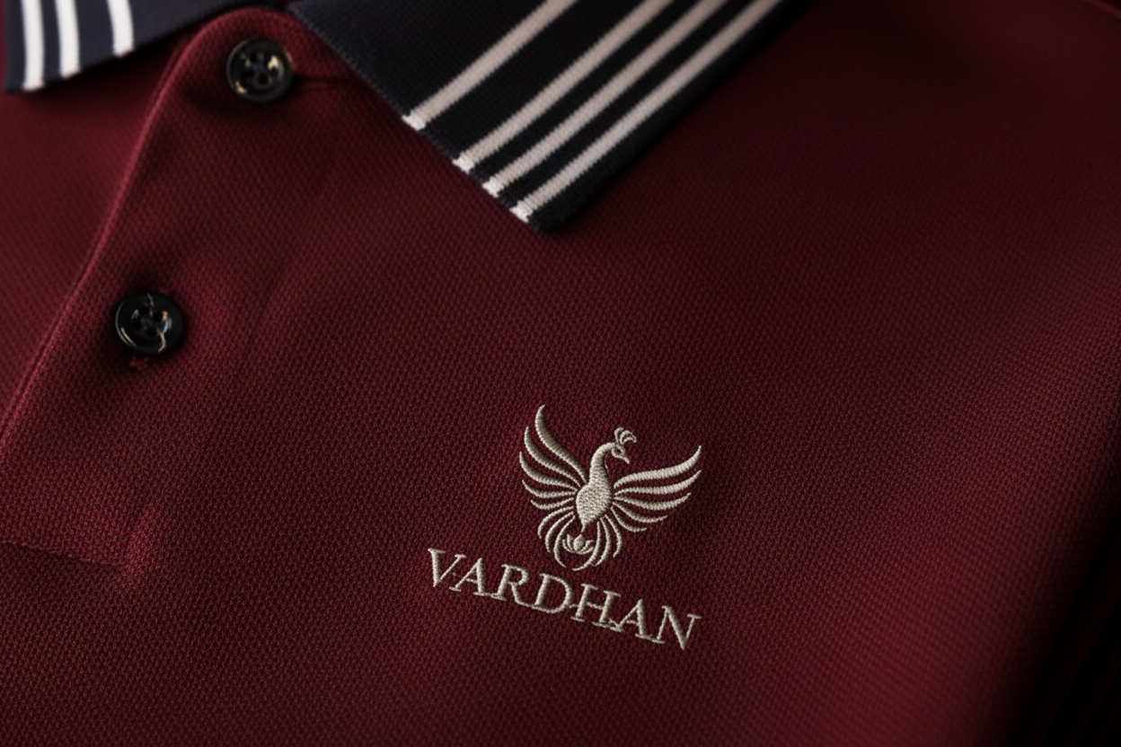 VARDHAN Royal Burgundy Premium Polo – Macro Logo Detail