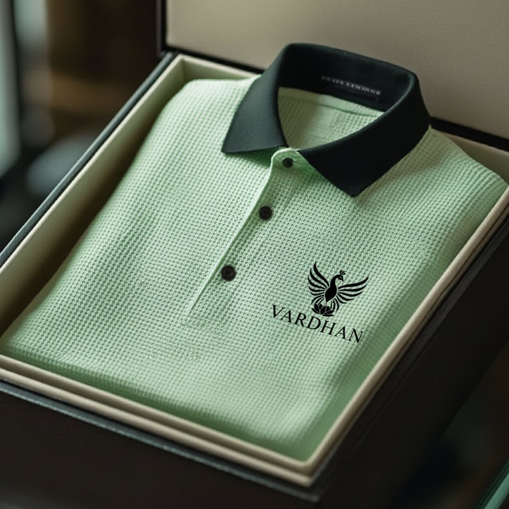 Vardhan Signature Polo — Mint Green & Forest Waffle Knit