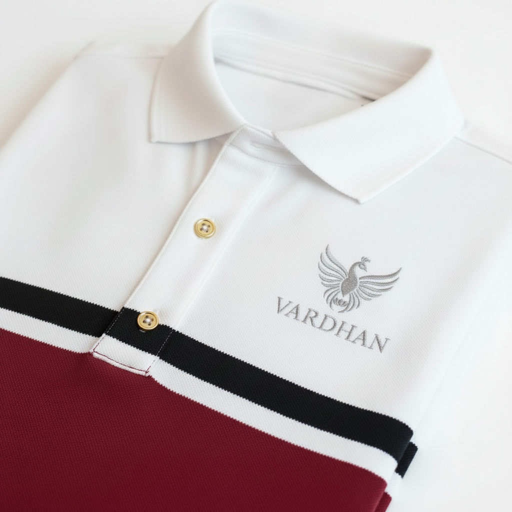 Vardhan Crimson Stripe Polo – Ivory & Scarlet