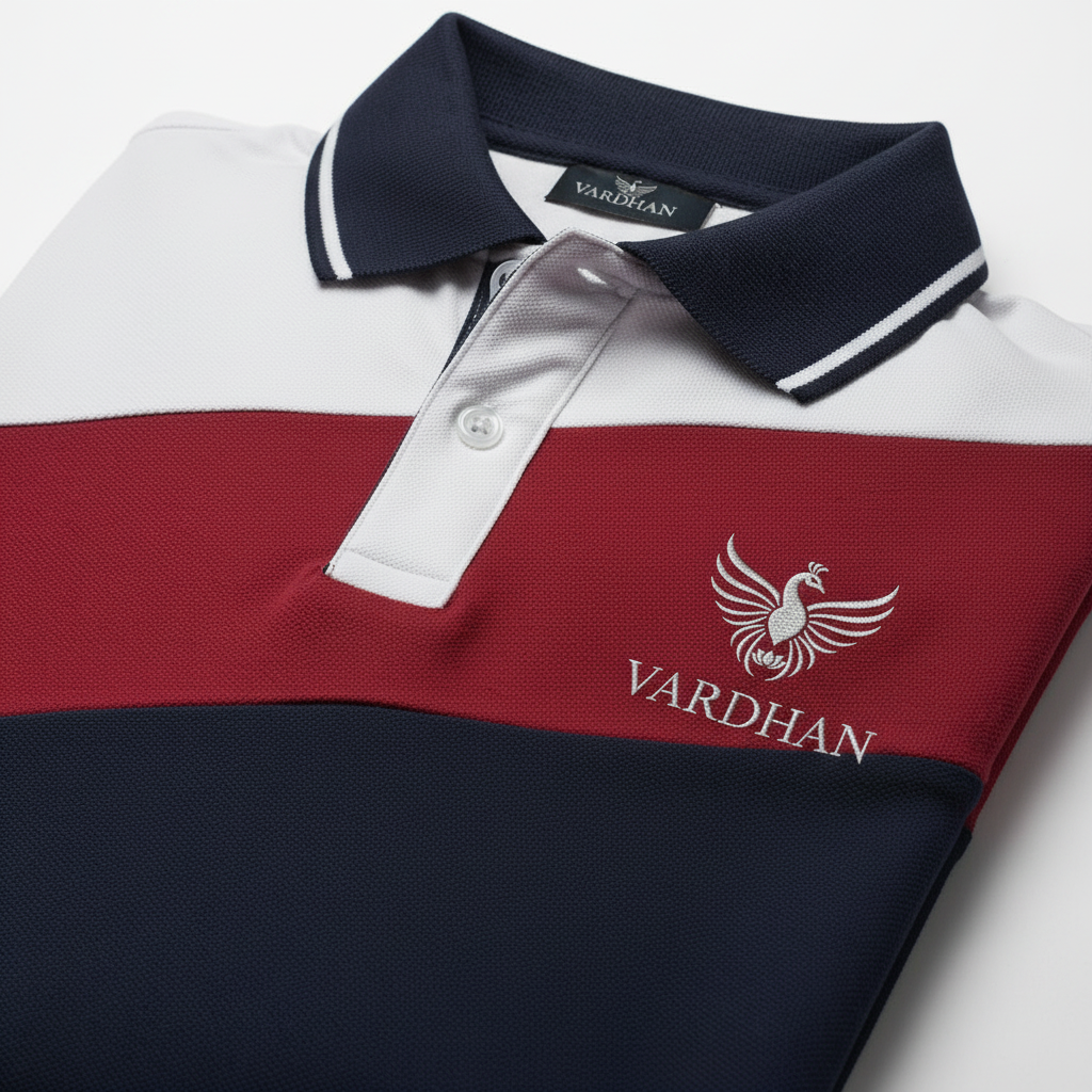 Vardhan Diagonal Colorblock Polo – Ivory, Scarlet & Navy
