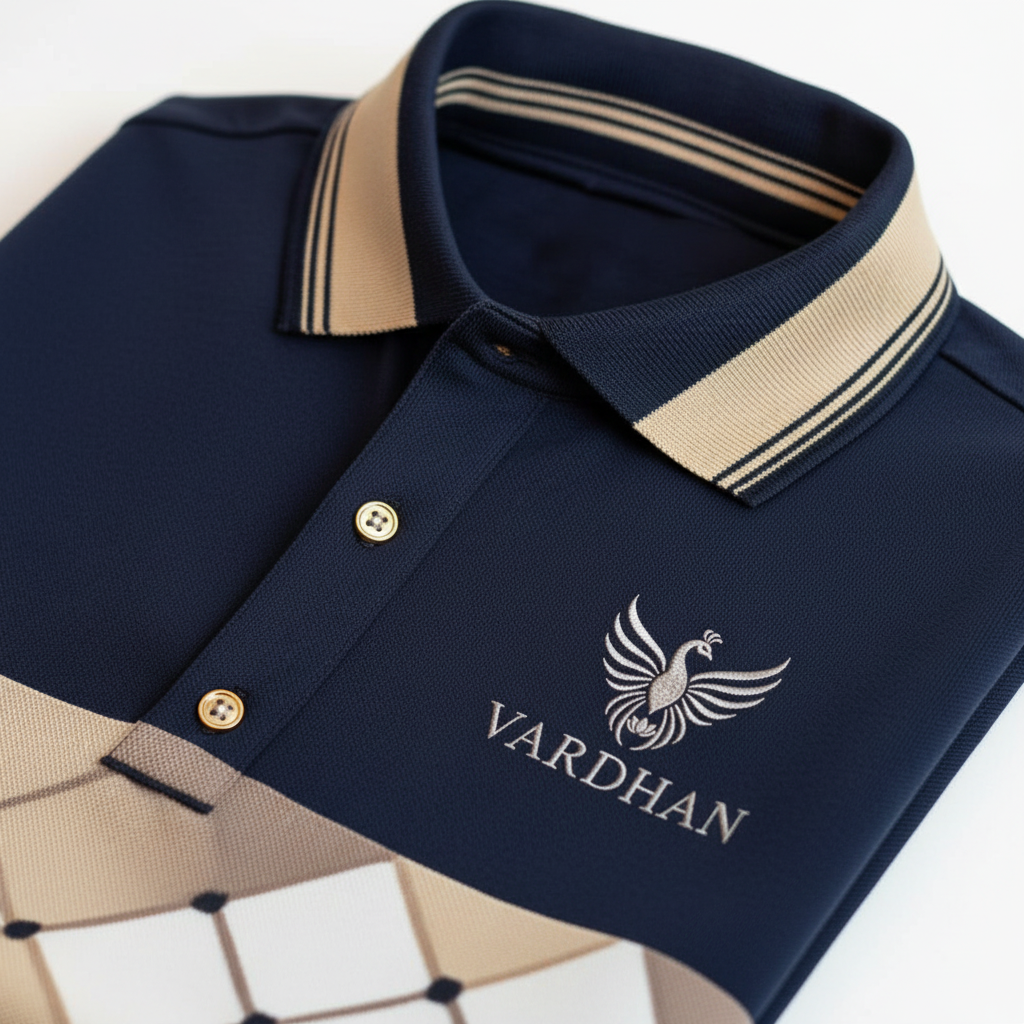 Vardhan Argyle Stripe Polo – Navy & Ivory