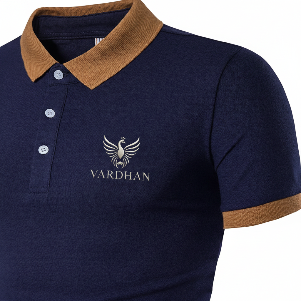Vardhan Contrast Collar Polo – Navy & Camel
