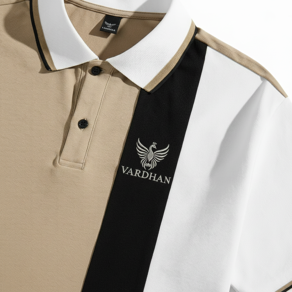 Vardhan Triblock Polo – Khaki, Onyx & Ivory