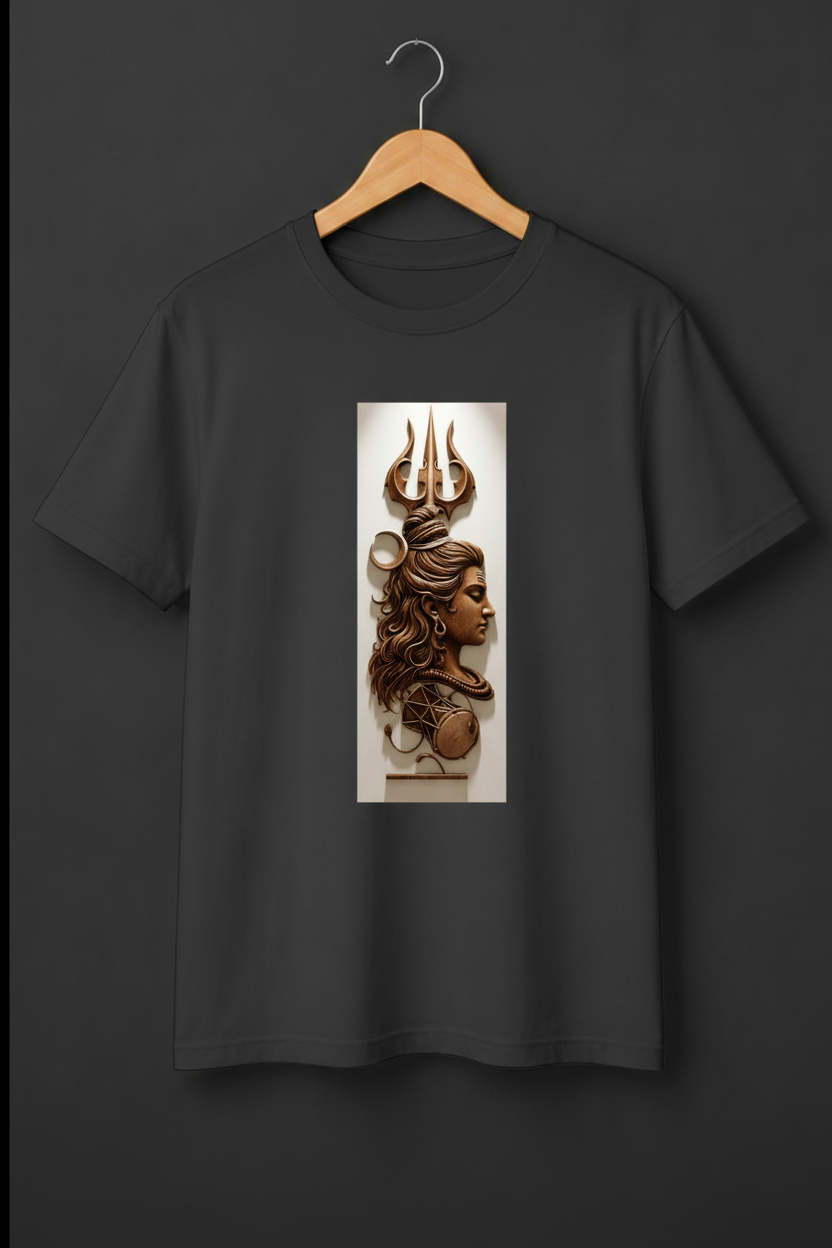 Mahadev — Lord Shiva Trishul Relief Art Premium Cream T-Shirt
