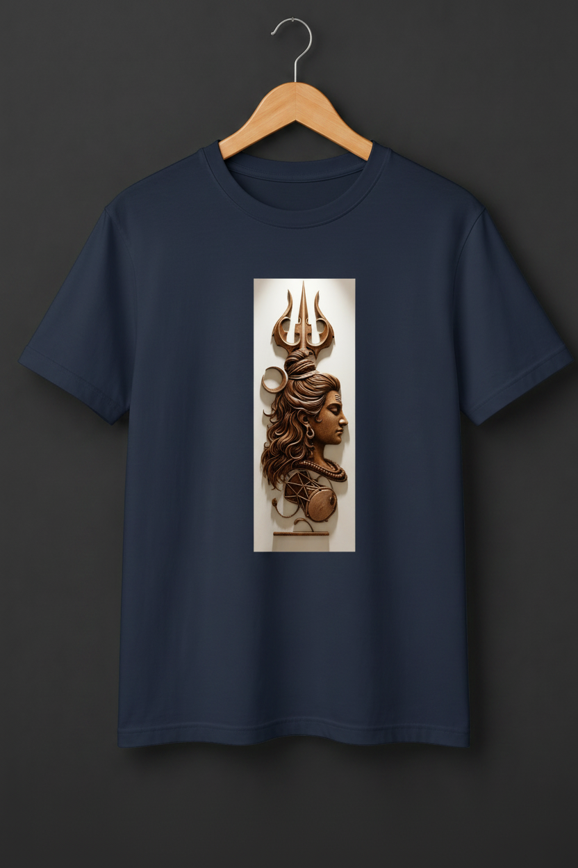 Mahadev — Lord Shiva Trishul Relief Art Premium Cream T-Shirt