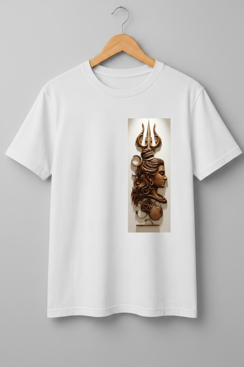 Mahadev — Lord Shiva Trishul Relief Art Premium Cream T-Shirt