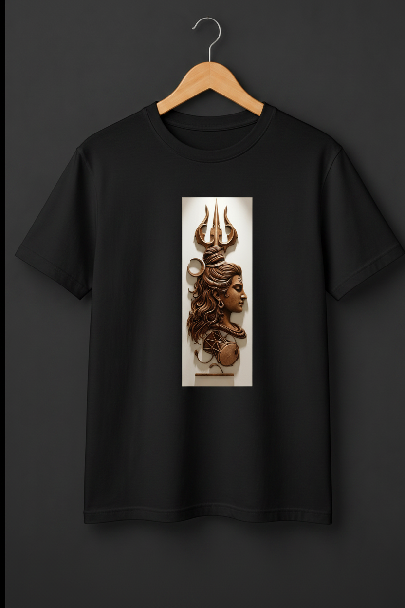 Mahadev — Lord Shiva Trishul Relief Art Premium Cream T-Shirt