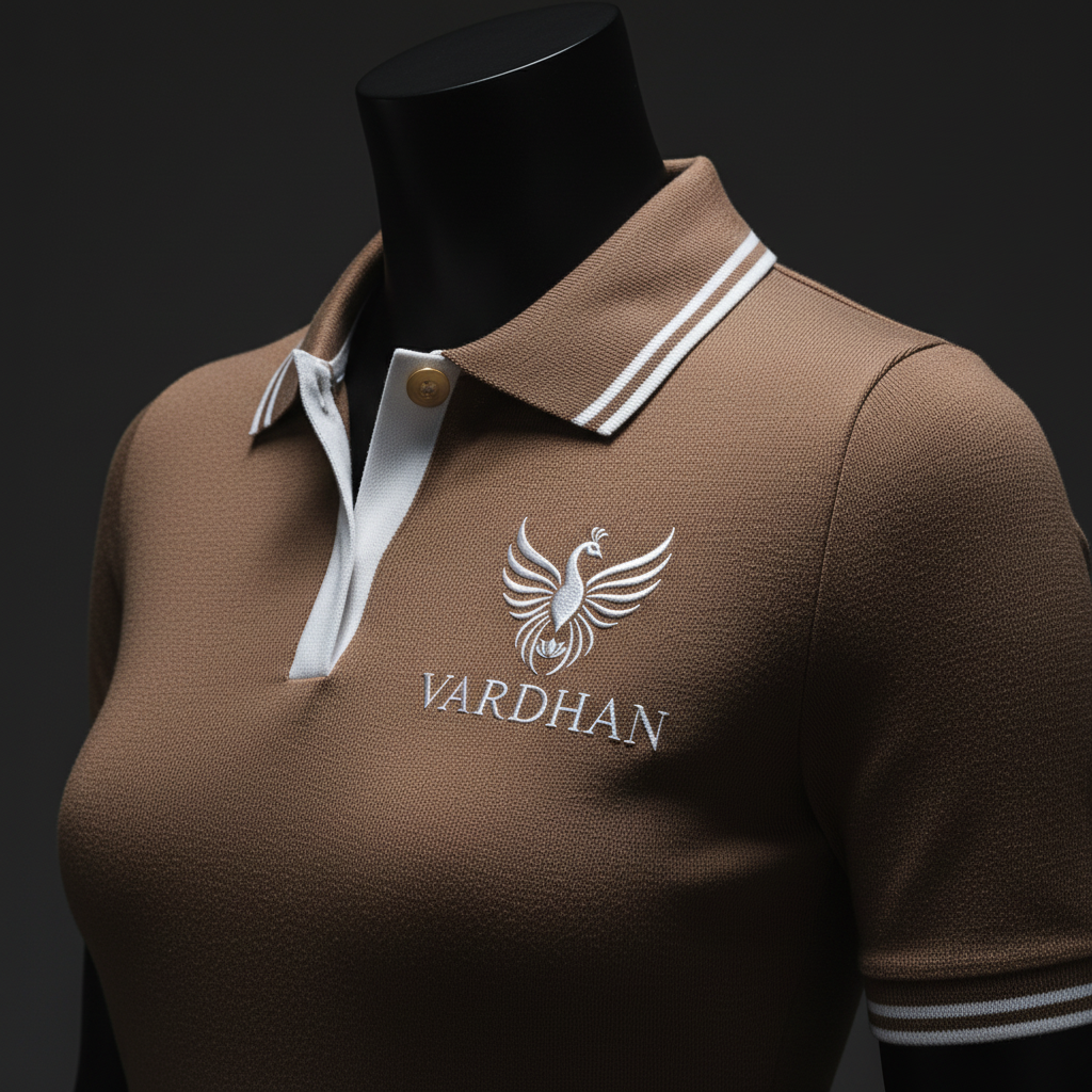 Vardhan Mocha Polo — Caramel Brown & White Double Stripe | Women's
