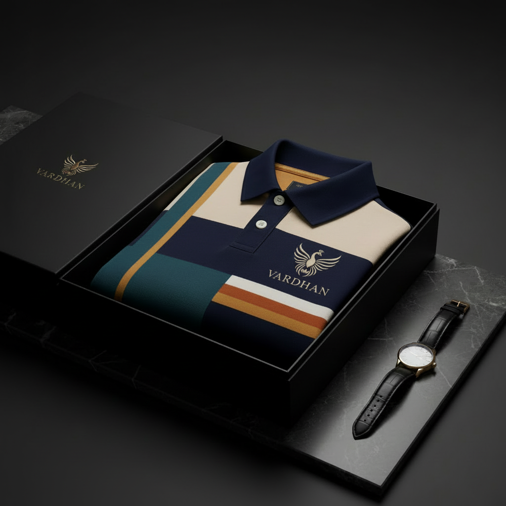 Vardhan Riviera Stripe Polo — Teal, Navy & Amber Color-Block | Women's