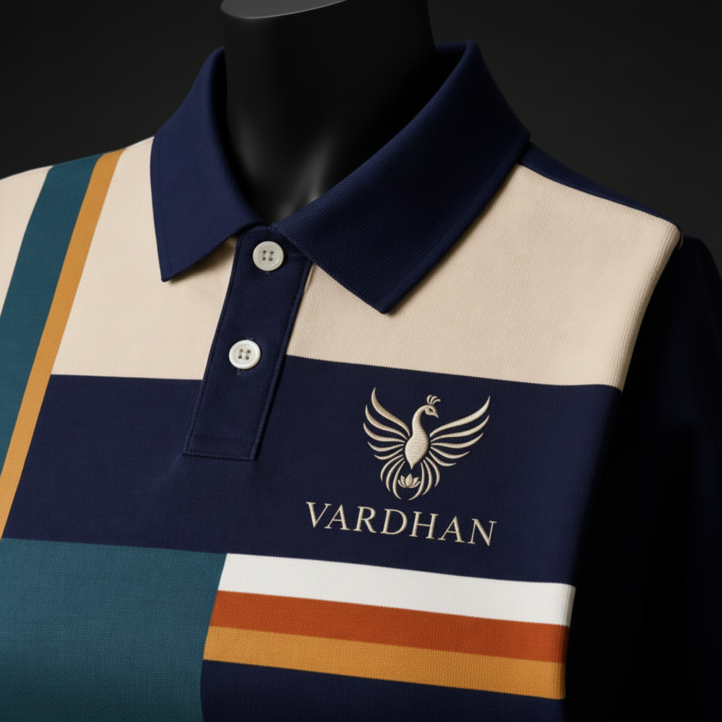 Vardhan Riviera Stripe Polo — Teal, Navy & Amber Color-Block | Women's