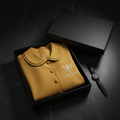Vardhan Chanel Peplum Jacket — Mustard Yellow Rounded Collar, Puff Sleeves & Tan Belt | Women's