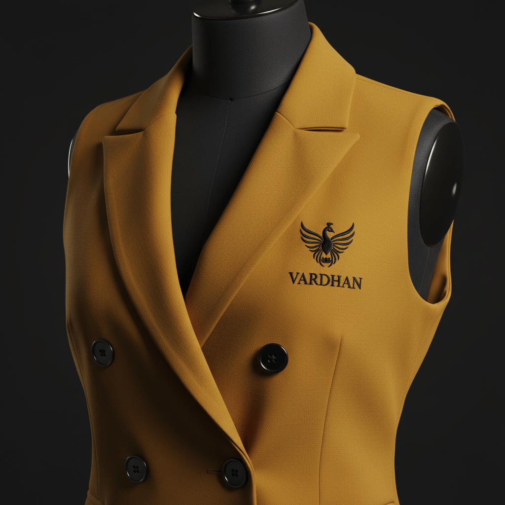 Vardhan Laurent Vest — Mustard Yellow Double-Breasted Blazer Vest, Deep V Lapels | Women's