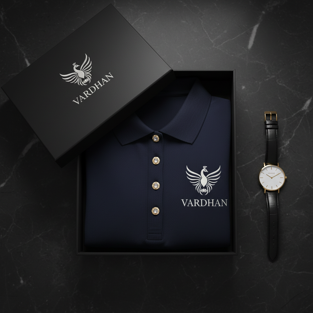 Vardhan Azure Polo — Deep Navy & Crystal Buttons | Women's