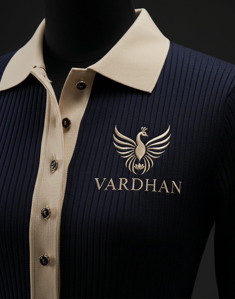 Vardhan Parisienne Polo Vest — Deep Navy Ribbed, Cream Collar & Placket | Women's