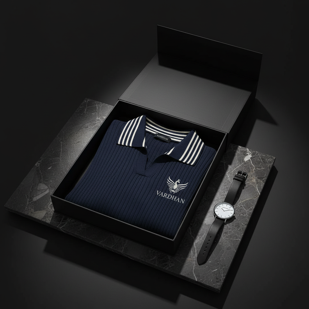 Vardhan Riviera Polo — Deep Navy & White Stripe Open Collar | Women's