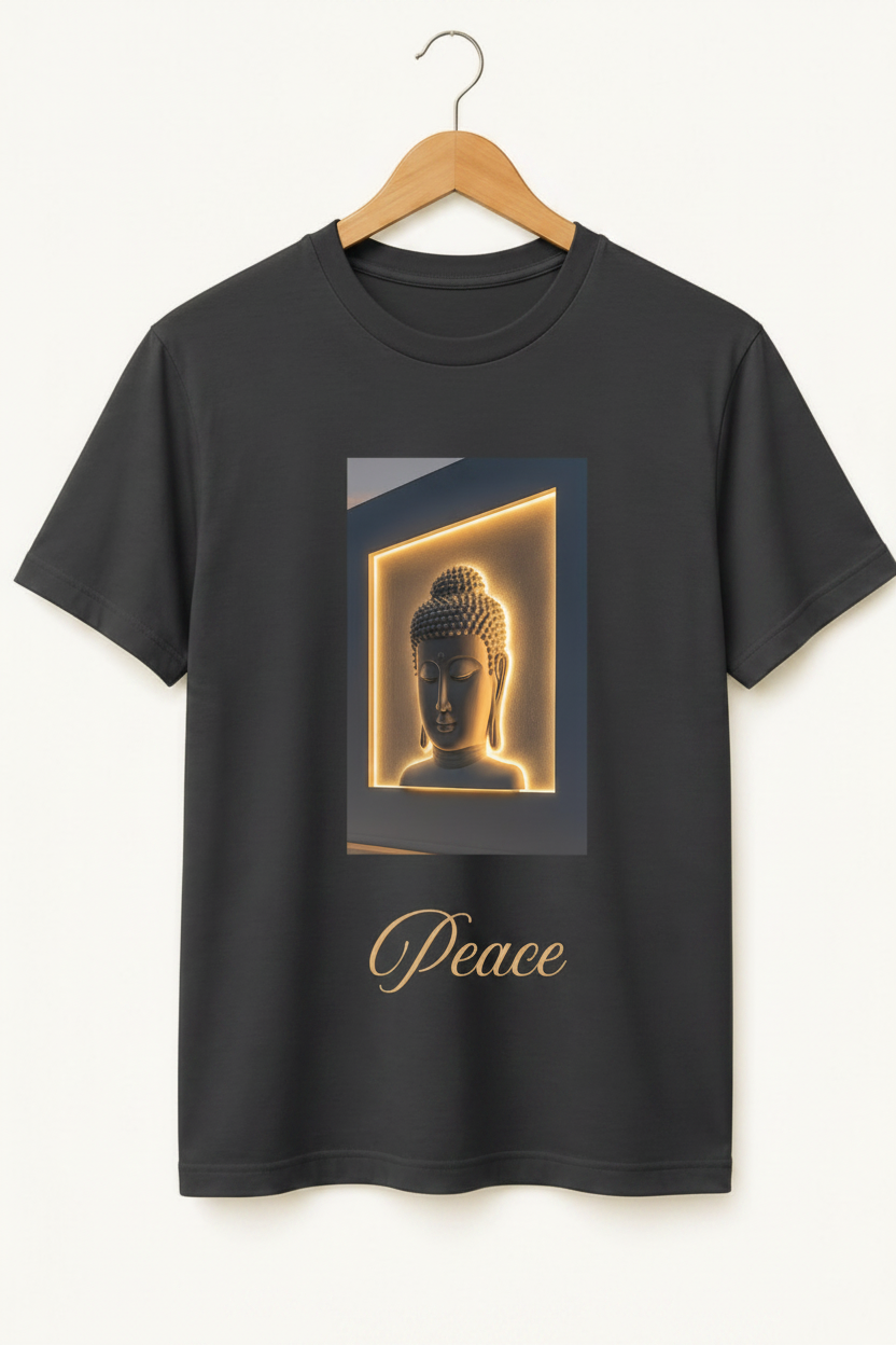 Peace — Glowing Buddha Serenity Art Premium Black T-Shirt