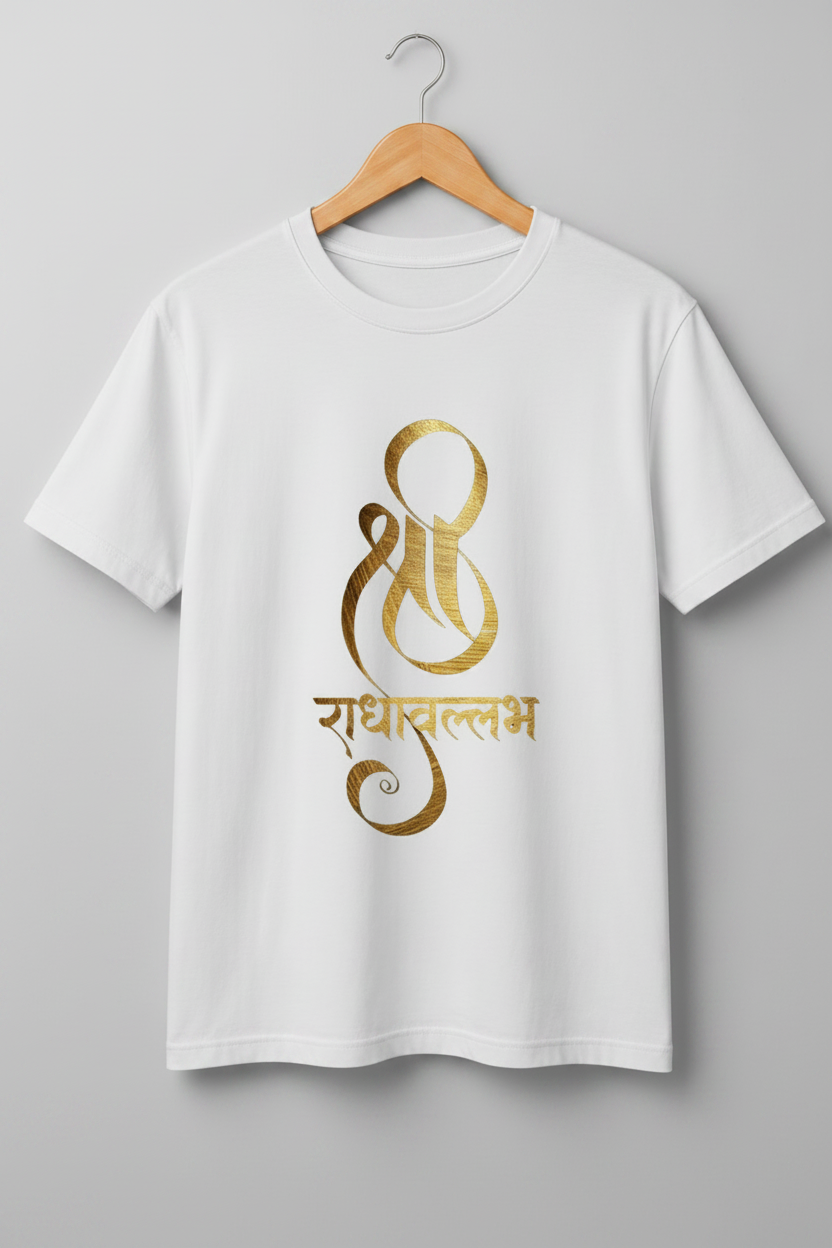 Radhavallabh — Sacred Gold Calligraphy Premium Beige T-Shirt