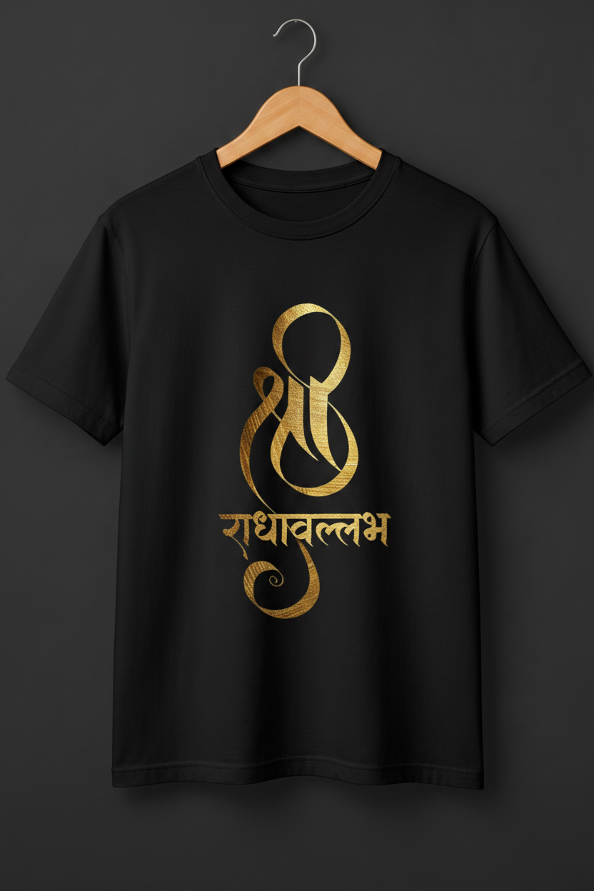 Radhavallabh — Sacred Gold Calligraphy Premium Beige T-Shirt