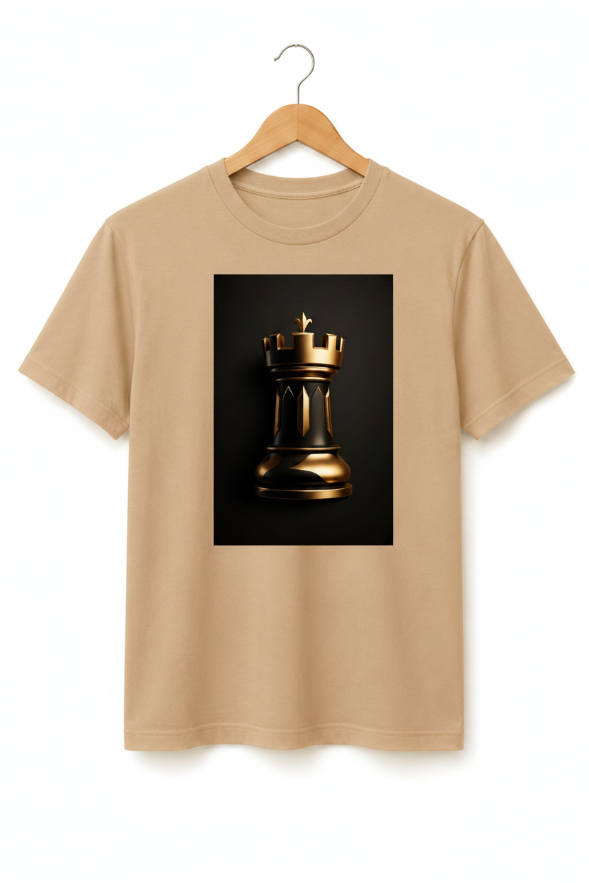 The Rook — Golden Chess Piece 3D Art Premium Black T-Shirt