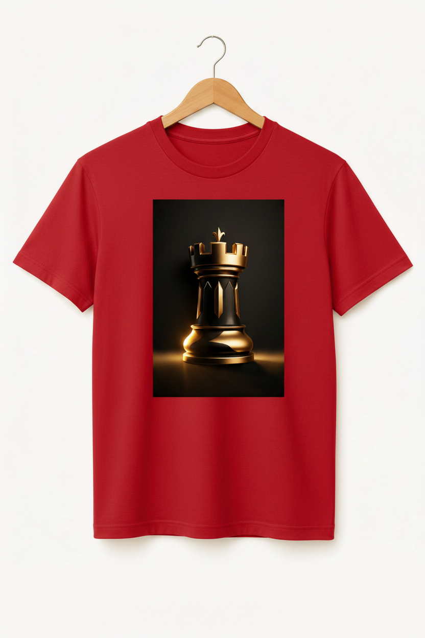 The Rook — Golden Chess Piece 3D Art Premium Black T-Shirt