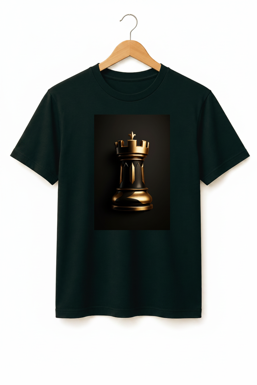 The Rook — Golden Chess Piece 3D Art Premium Black T-Shirt