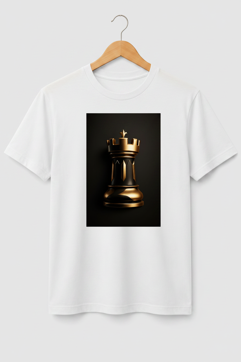 The Rook — Golden Chess Piece 3D Art Premium Black T-Shirt